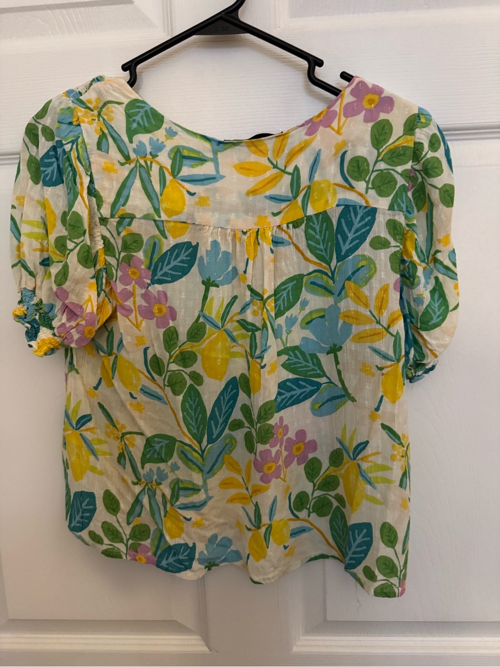 Rachel Floral Puff-Sleeve Blouse in Yellow, Green & Blue - Picture 2 of 3